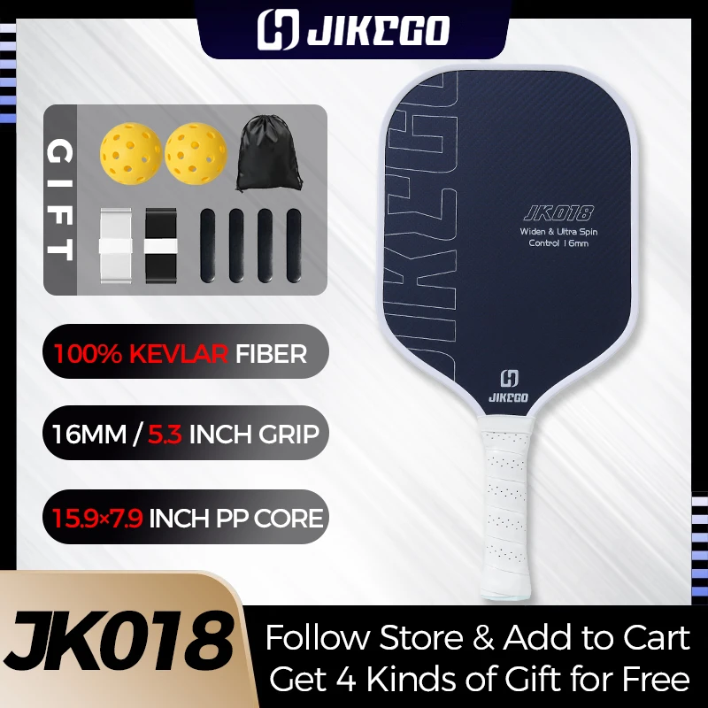 JIKEGO-Pala Pickleball de Kevlar, Pala Ultra giratoria de 16mm, Control de raqueta de bolas de pepinillo, agarre de 100% pulgadas, cubierta de ancho de 5,3 pulgadas, 7,9 - ¿Vale la pena?