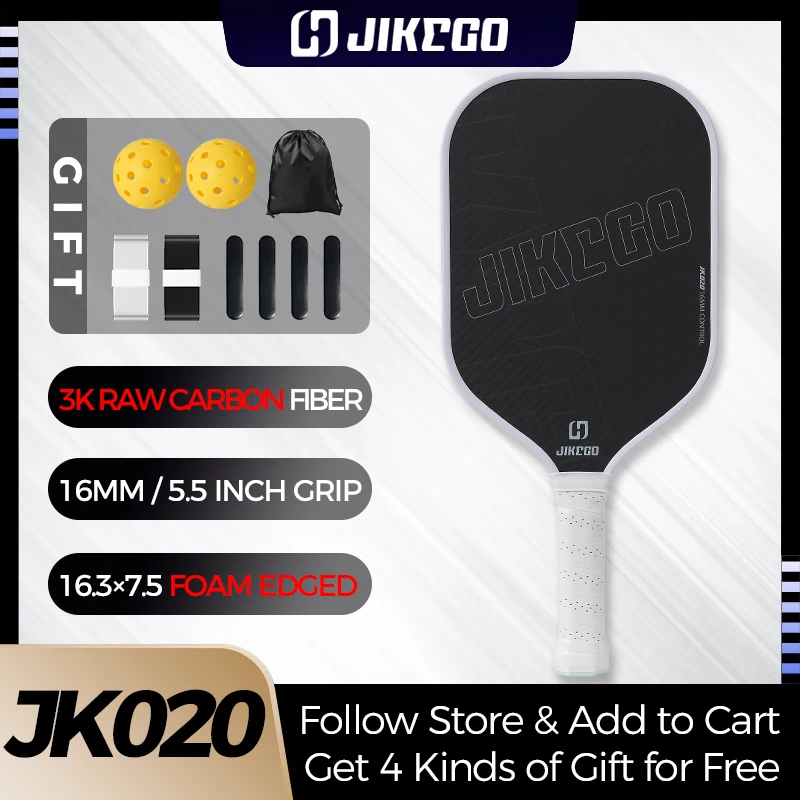 JIKEGO paleta Pickleball 3K termoformada, fibra de carbono crudo, borde de espuma, CFS, 16mm, 5,5 pulgadas, bolas de pepinillo alargadas, raqueta giratoria - ¿Vale la pena?