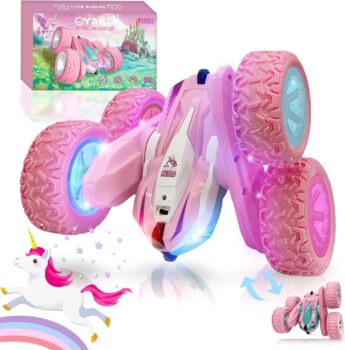 OYAKG Coche Teledirigido 4WD Unicornio Rosa - RC para Niños 3-10 Años con 2 Baterías y Luz