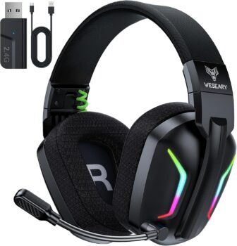 Cascos Gaming Inalámbricos WESEARY WG1 - PS5, PS4, PC, Switch - Sonido Estéreo - Micrófono - Luz RGB - 50Hr de Duración