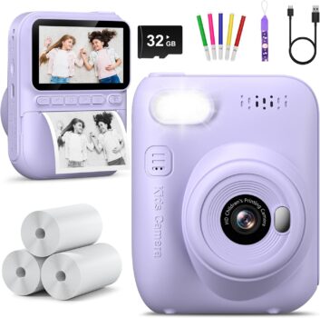 Cámara Instantánea para Niños de 3.0 Pulgadas 1080P con Papel y Tarjeta de 32GB