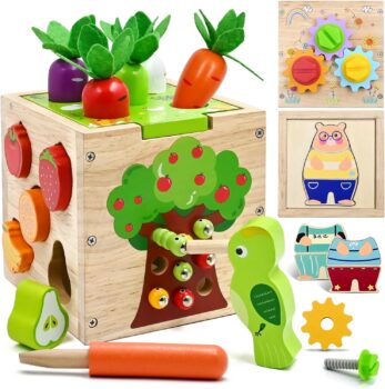 Cubo Montessori 5 en 1 para Niños de 1 a 4 Años, 49 Pcs Juegos Educativos de Madera