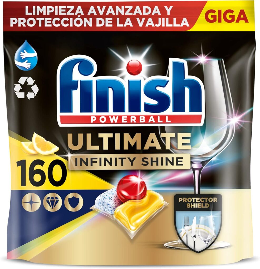 Finish Powerball Ultimate Infinity Shine, Limón, 160 pastillas