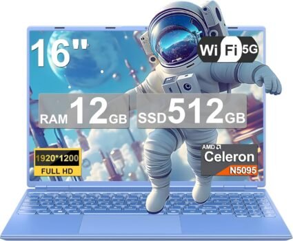 Portátil 16" Celeron N5095, Win 11, 5G WiFi, 512GB SSD, 1TB Expansión - Azul